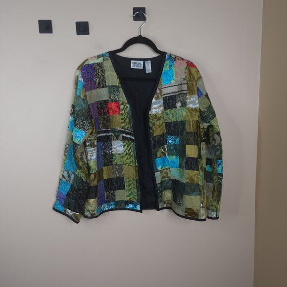 Vintage Chico's Design Quilted Patchwork Silk Blend Jacket Size S - Picture 1 of 11